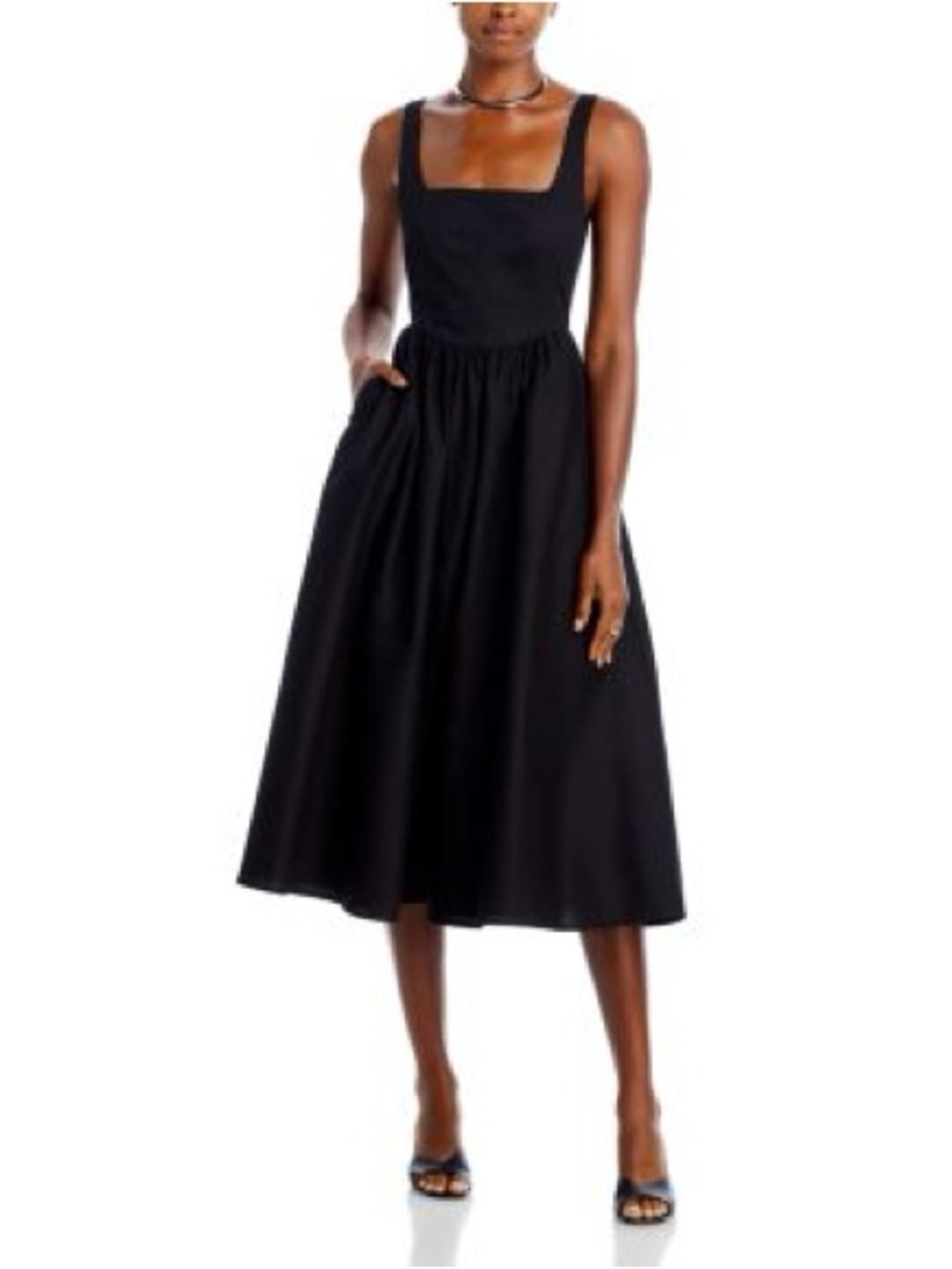 Anthropologie Wayf Cotton Classic Black Square-Neck Midi Dress Large